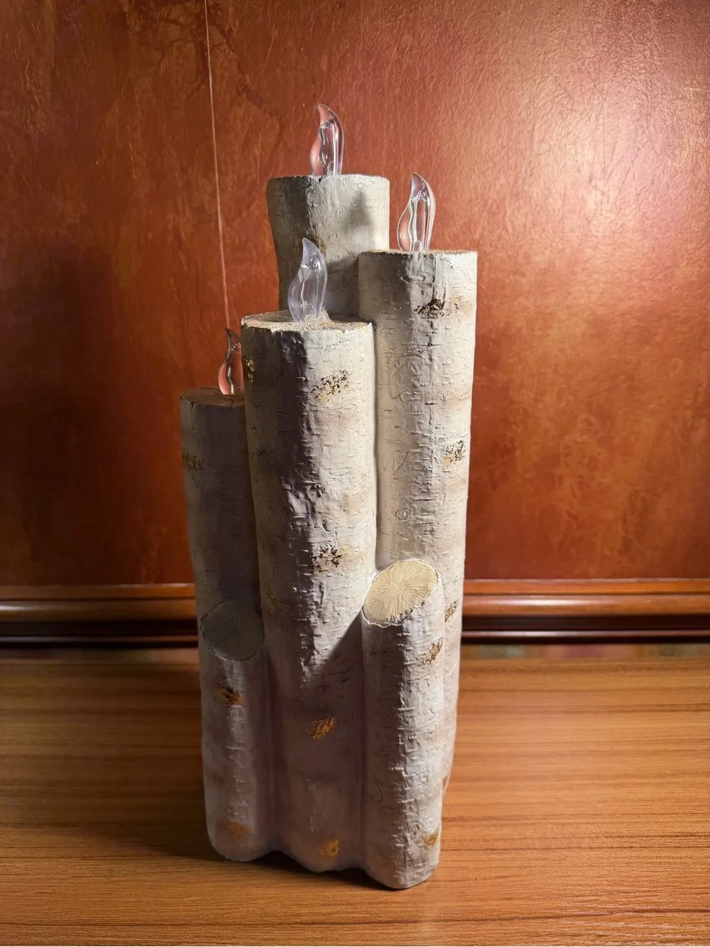 Pier 1 Flameless LED Faux Birch Log Candelabra Rustic 4-Light Centerpiece